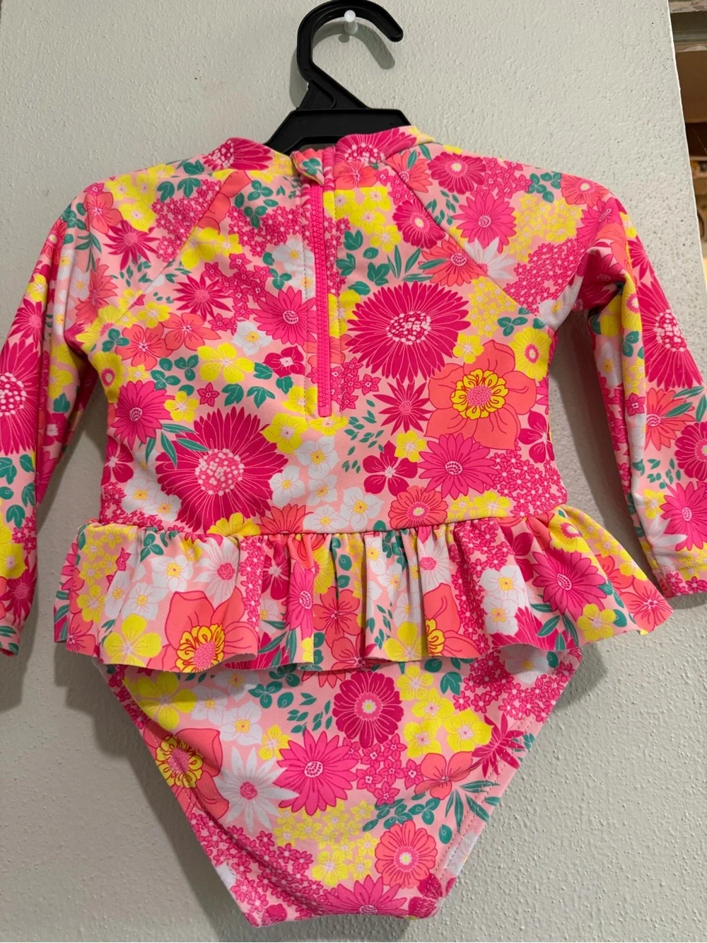 Betsey Johnson Baby Girls' Pink Floral Long-Sleeve Rash Guard Swimsuit 18mo